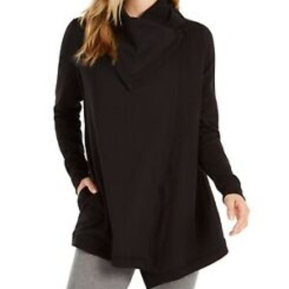 Ideology Sweaters - Ideology Sweater L Black Snap Front Wrap NWT